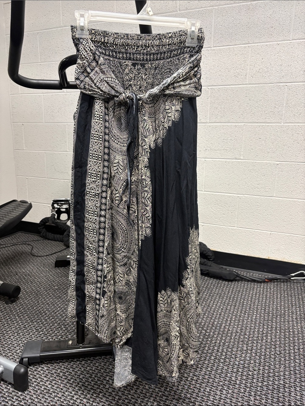 Maxi Skirt with Boho Paisley Print - Black & Cream